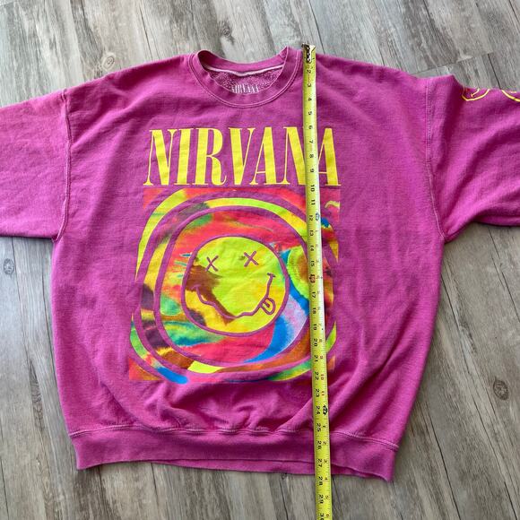 Nirvana Women’s Oversized Sweatshirt Pink Graphic Print Crewneck Pullover S/M - Picture 7 of 9